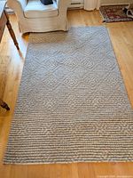 Full view of wool area rug on floor