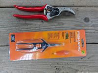 Felco pruners and packaged Fiskars shears overview
