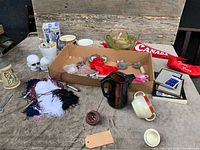 Full lot overview showing majority of items on table and in box