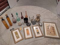Overview of entire lot arranged on lace tablecloth