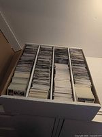 Full view of four-row box filled with hockey cards