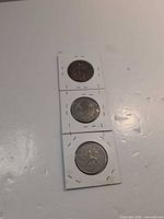 All three coins in cardboard flips, obverse sides visible