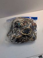 Full zipper bag filled with mixed costume jewelry