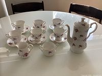 Full tea set arranged on table showing all pieces