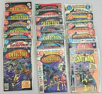 Front view of all 20 bagged Detective Comics issues laid out in two columns