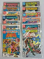 Front covers of all bagged Detective Comics issues displayed in two columns