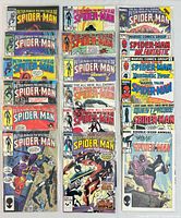 Front covers of 18 Spider-Man related comic books laid out in two columns