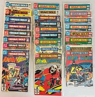 Front view of 24 bagged Brave and the Bold issues arranged in three columns