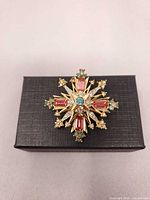 Front view of brooch on box