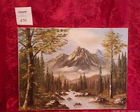 Full view of oil painting on red background