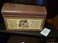 Closed brown faux crocodile chest showing texture and size