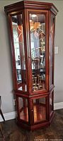 Full view of corner curio cabinet closed