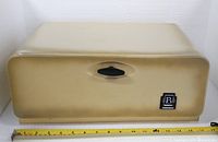 Closed bread box front view with measuring tape showing width