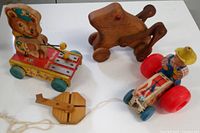 All three pull toys grouped together on tabletop