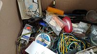 Box overview showing mixed wires, connectors, light parts