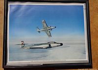 Framed color print showing two CF-100 fighter interceptors in flight