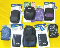 All nine packaged camera pouches and cases displayed