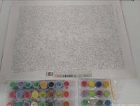 Full paint-by-number canvas with two trays of sealed paint pots