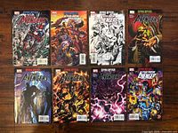 Front covers of all eight comics laid out