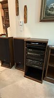 Speaker pair and cabinet housing Technics component stack