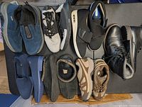 All seven pairs laid out, showing styles and overall condition