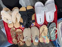 Tray showing all seven pairs of sandals and slides
