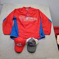 Full view of jacket and both caps