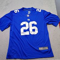 Full view of blue Giants jersey number 26 front