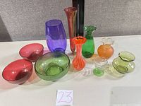 Group shot all 11 coloured glass items