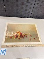 Peaches and strawberries print full view with ruler showing scale