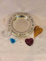 Tray and four glass items grouped