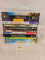 Stack of DVD spines showing majority of titles
