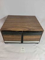 Closed two-drawer wood veneer media cabinet