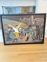 Full view of framed painting on wood
