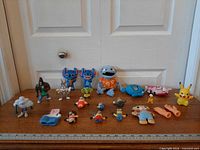Overall view of all toys lined on table