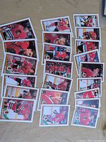 Spread of approximately 20 Chicago Blackhawks trading cards, fronts visible