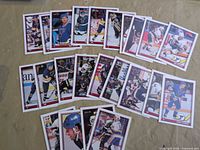 Full spread of ~22 O-Pee-Chee St. Louis Blues cards laid out