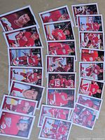 Overview of all Detroit Red Wings O-Pee-Chee cards spread out