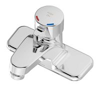 Top view of polished chrome SCOT metering faucet showing lever and base plate