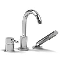 Chrome Riobel NJOY tub faucet set showing spout, lever handle and handshower