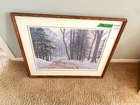 Front view of framed Panabaker winter landscape print