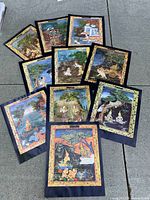 All ten prints fanned out on pavement