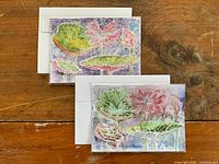 Front view of both watercolour cards with envelopes