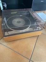 Full view of Philips automatic turntable with dust cover closed