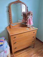 Full view of dresser and mirror, shows finish and overall design