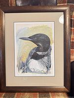 Full view of framed loon print