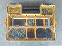 Closed DeWalt organizer case showing clear lid and contents