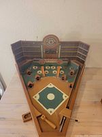 Old Century wooden baseball pinball board top view showing playfield and components