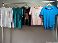 All five shirts hanging on rack