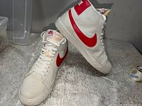 Side and front view of both sneakers showing colorway and overall condition